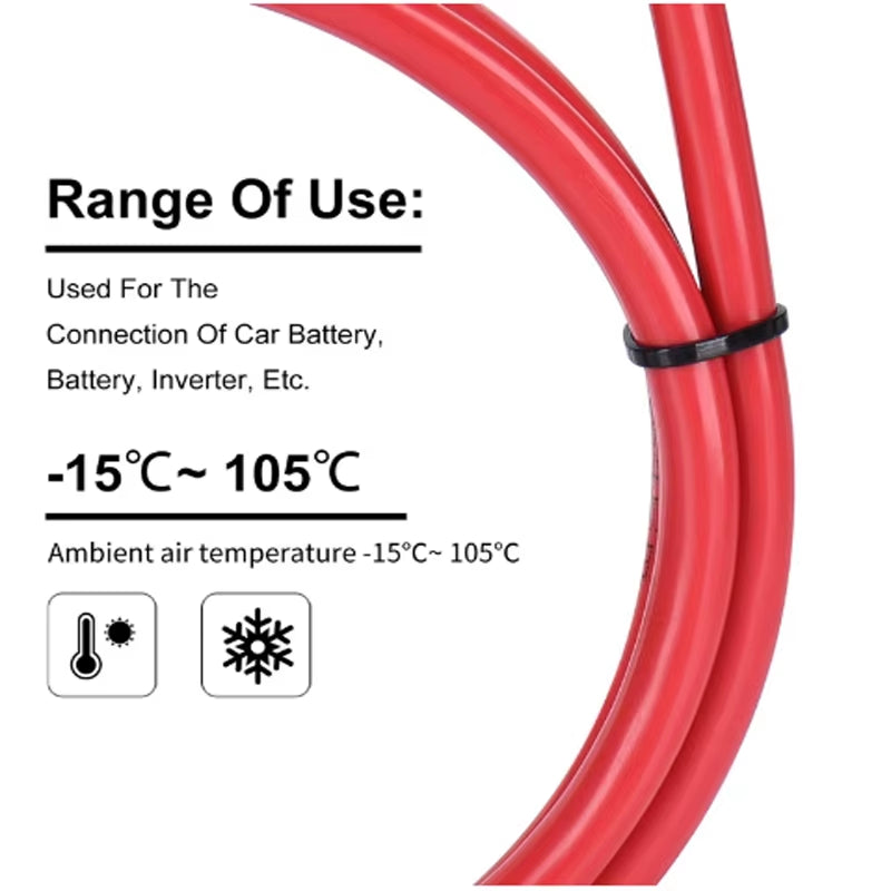 Battery Inverter Cable Set with Terminals 8/6AWG Stranded Copper Cord Solar Power Connection Wire with Lug