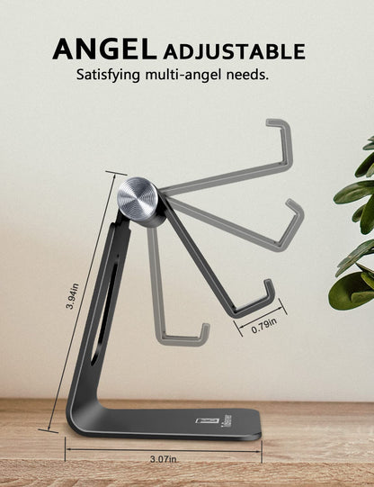 Phone Stand for Desk, Single Adjustable Cell Phone Holder, Portable Mobile Phone Cradle Dock for Iphone 15, 14, 13, 12 Pro Max, Samsung, Huawei, and All Smartphones. (Black)
