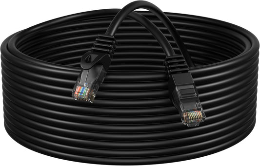 Cat5E 100FT Network Ethernet Patch Cable, 350Mhz Internet Wire, Backwards Compatible with Cat5, for PC, Modem, Router, Consoles for Home and Office, Black